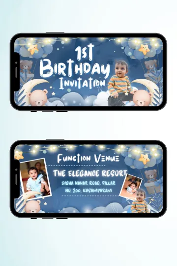 Adorable First Birthday E-Invitation for Baby Boy & Girl