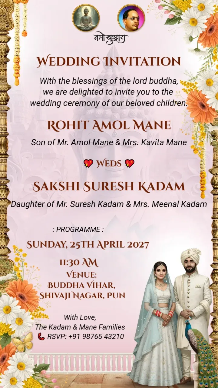 Elegant Buddhist Wedding Card Digital Template