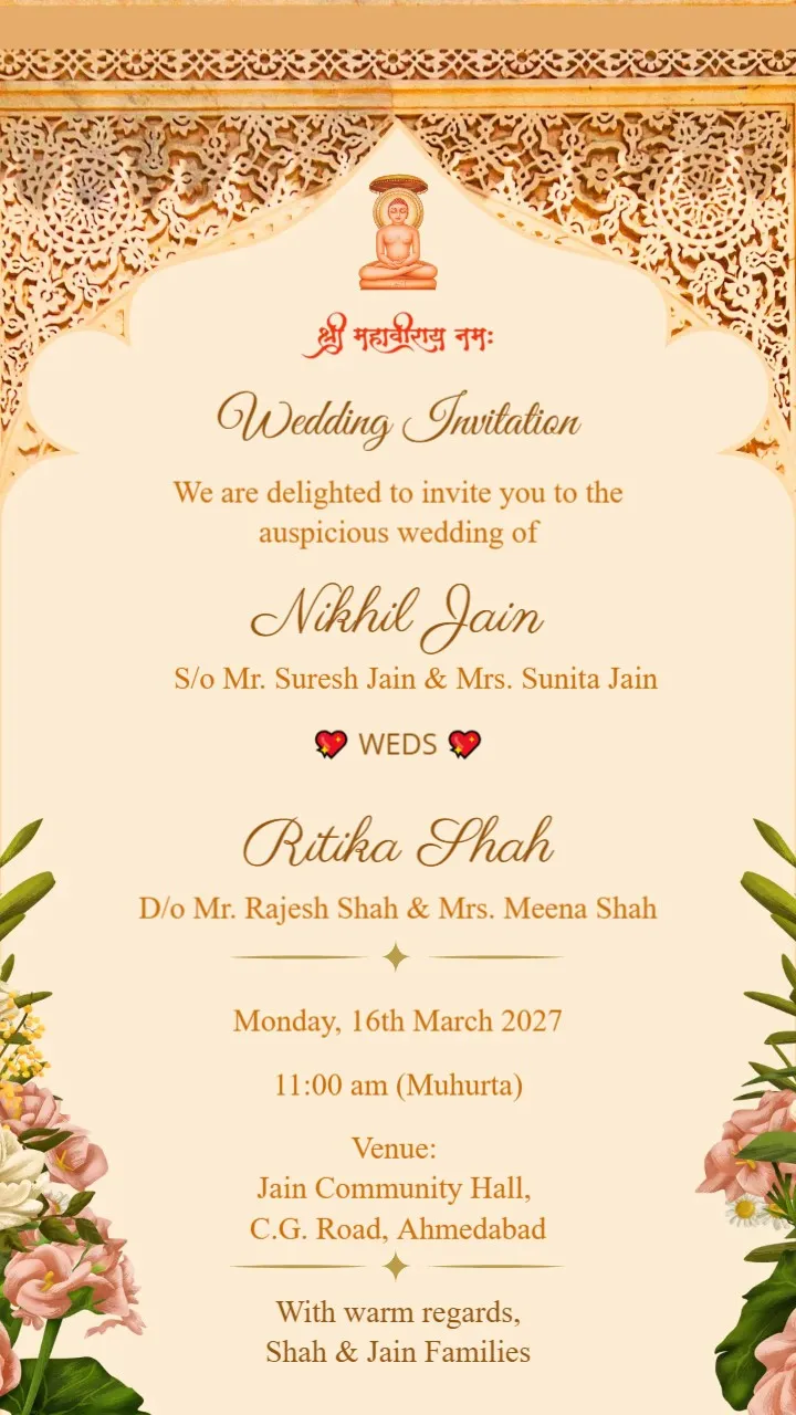 Traditional Jain Patrika Invitation Editable Digital Template