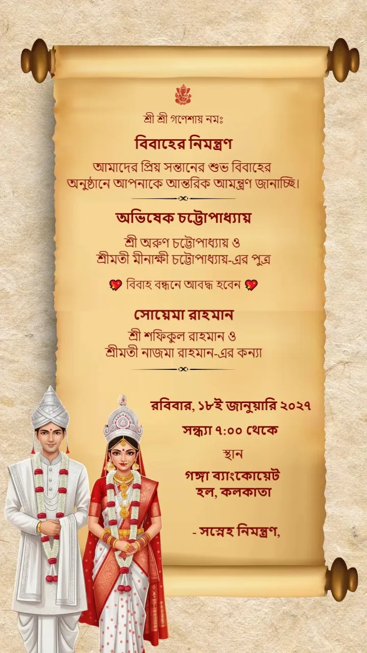 Bilingual Bengali Wedding Invitation Card in Bangala