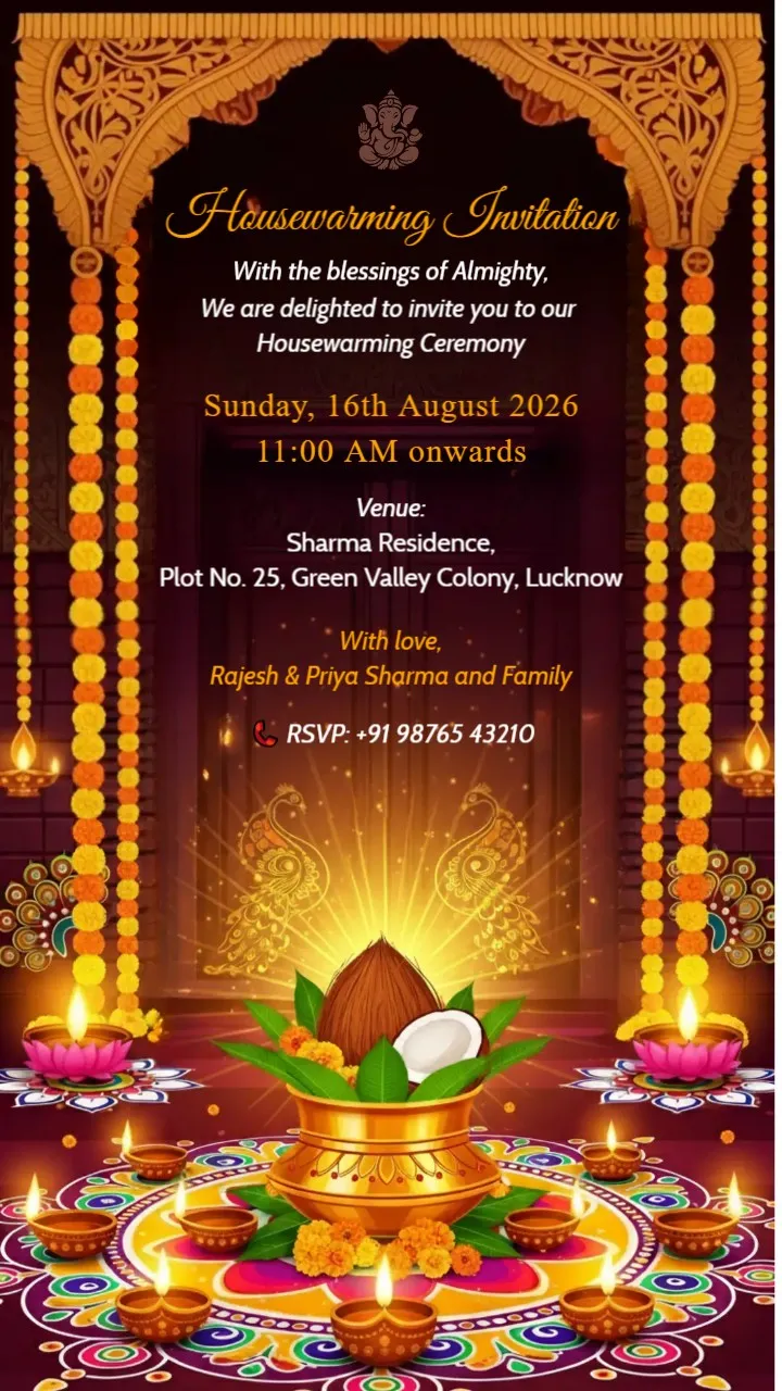 Modern Minimal Griha Pravesh Invitation Card (Customizable)