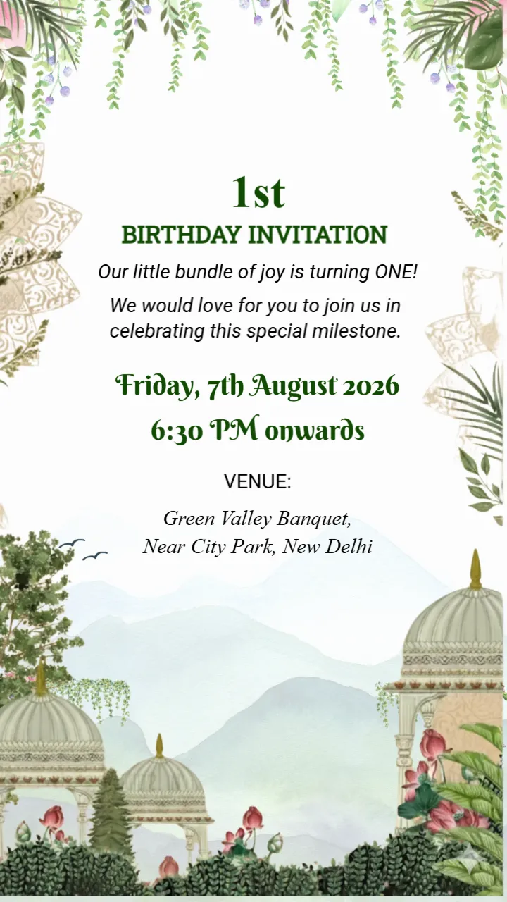 Photo 1st Birthday Invitation Card Customizable Digital Download