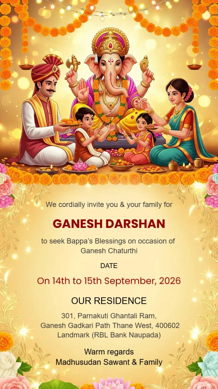 Traditional Ganesh Chaturthi Invitation Card | Printable & Editable