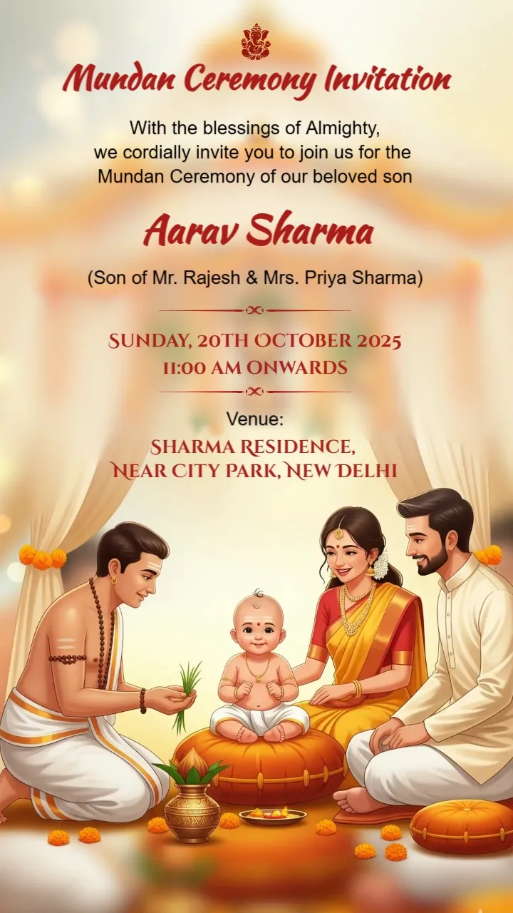 Elegant Mundan Ceremony Invitation Card