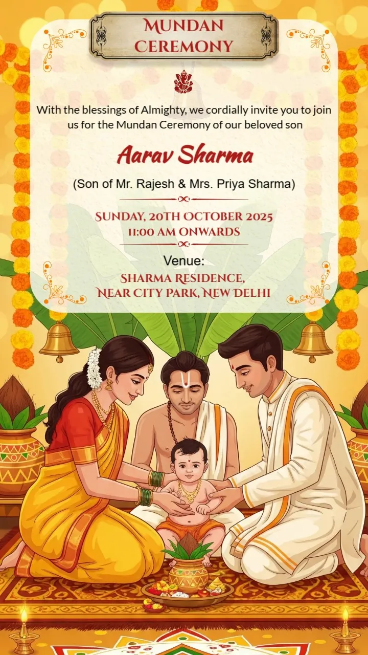 Traditional Mundan Sanskar Hindi Invitation Card